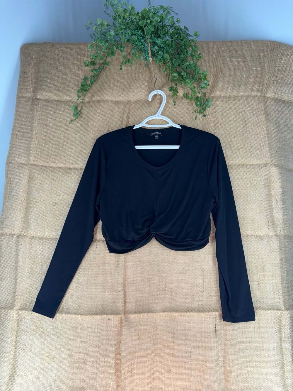 Express Women's Black Twist Front Long Sleeve Cropped Top